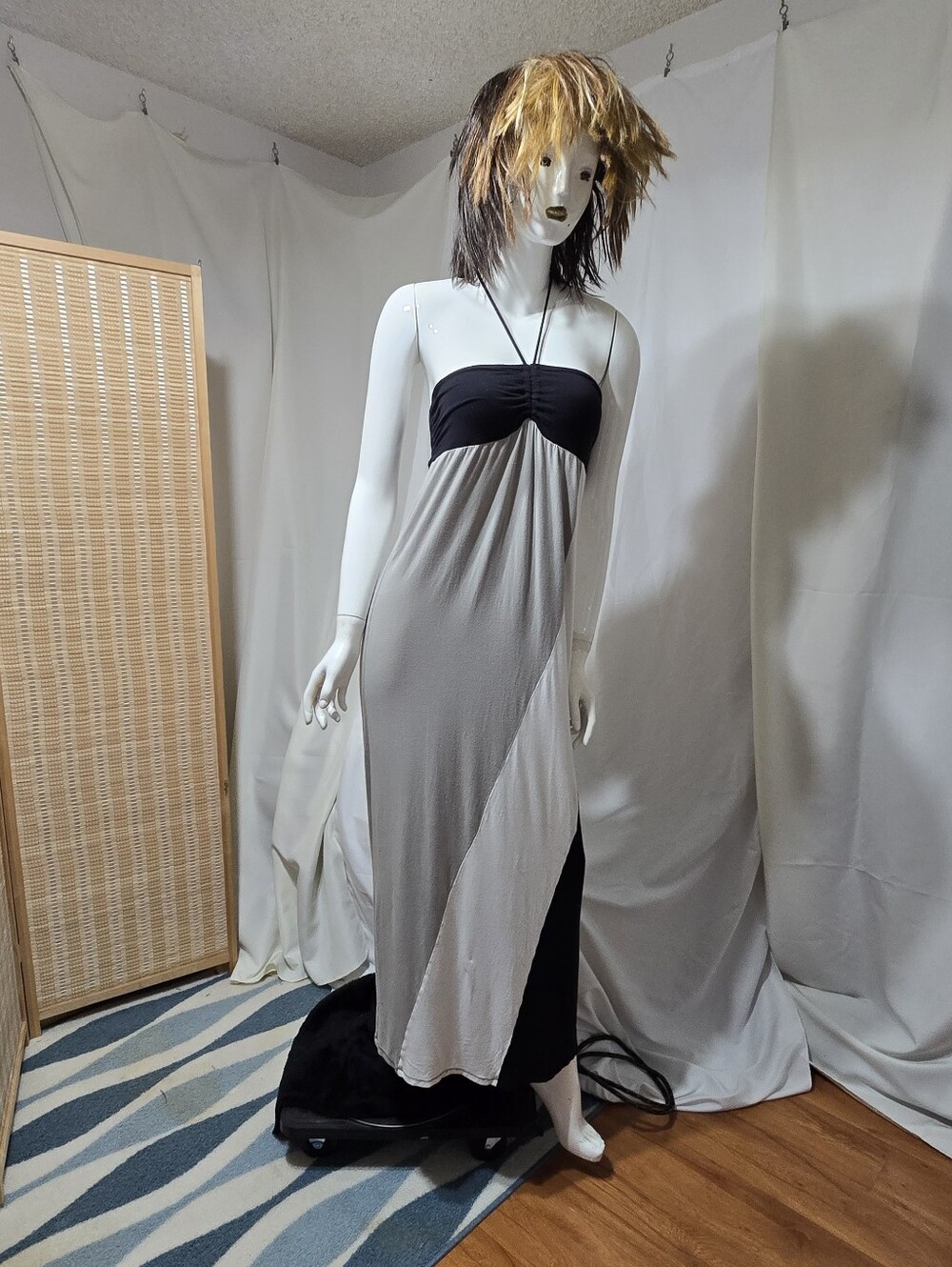 Strapless Two-Tone Maxi Dress in Black and Light Gray